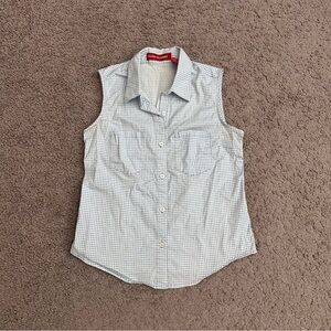 Gloria Vanderbilt Light Blue Gingham Sleeveless Button Up Shirt Womens S